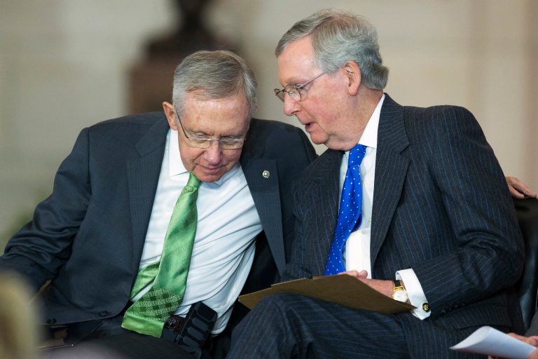 Senate Majority Leader Mitch McConnell, R-Ky., told reporters the government is not able to adequately vet refugees, whileÂ Minority Leader Harry Reid, D-Nev., stopped short of calling for a halt to the resettlement program. (AP Photo)