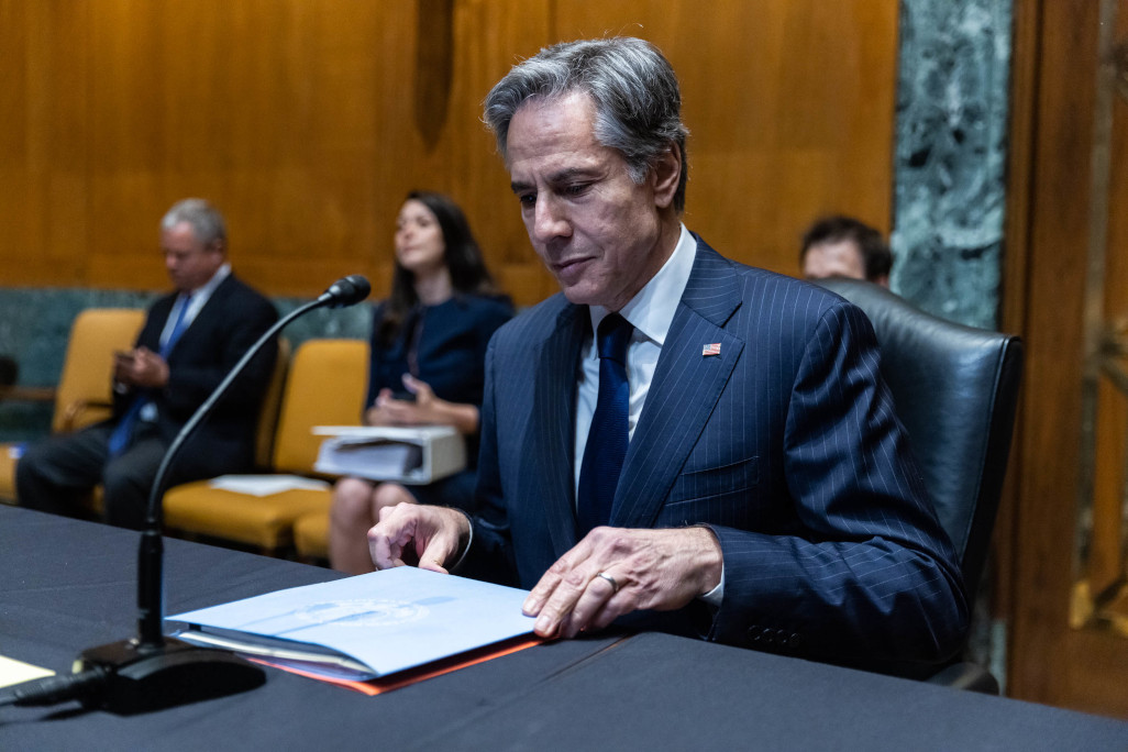 Secretary of State Antony Blinken appears on Capitol Hill in Washington, D.C.