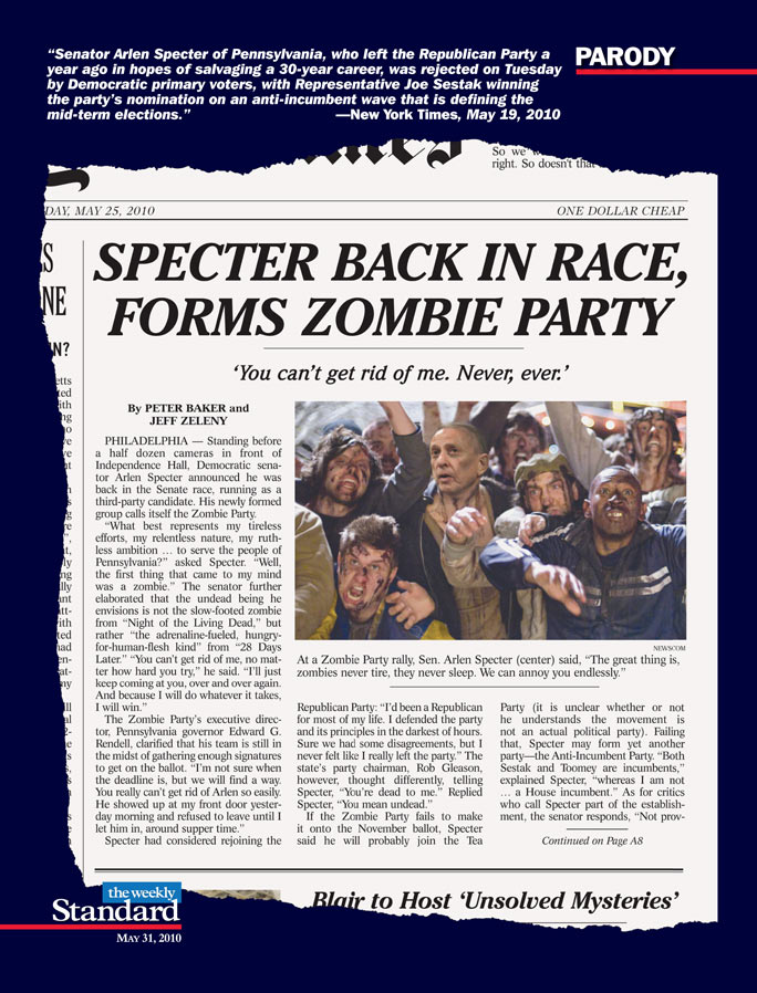 Specter Back in Race, Forms Zombie Party