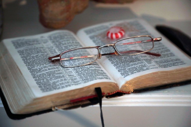 They are packed with Christian-themed materials, like bible story coloring books. (AP Photo/Jacqueline Larma)