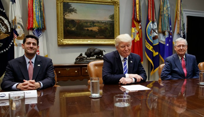 "Right now the president is committed to working with the leadership we have," Sarah Sanders told reporters at the White House on Monday. (AP Photo/Evan Vucci)
