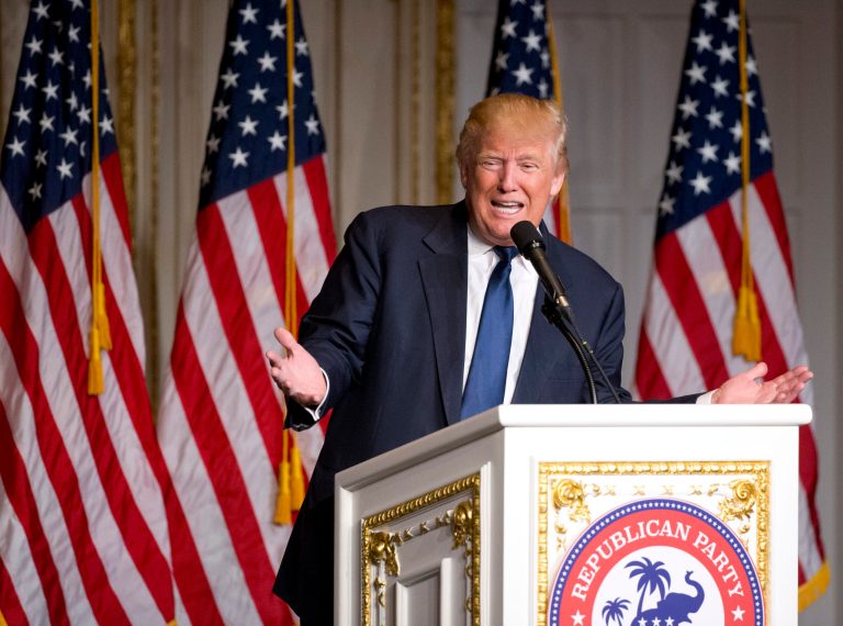 Republican presidential candidate Donald Trump will meet with GOP lawmakers and party elders Monday afternoon. (AP Photo/Wilfredo Lee)