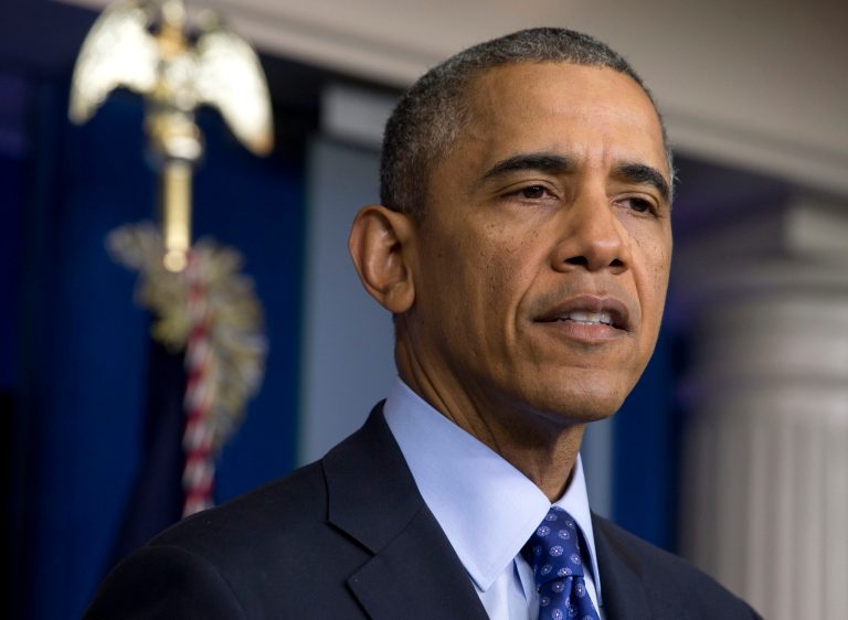 President Barack Obama speaks about the situation in Iraq, Thursday, June 19, 2014, in the Brady Press Briefing Room of the White House in Washington. Obama said the US will send up to 300 military advisers to Iraq, set up joint operation centers.  (AP Photo/Jacquelyn Martin)