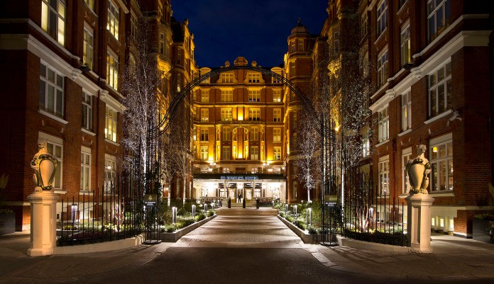 The newly restored, original garden courtyard entrance to the St. Ermin's Hotel in St. James's Park, London.