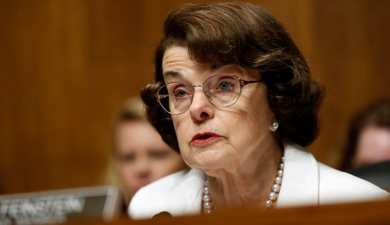 Sen. Dianne Feinstein, D-Calif., ranking member on the Senate Judiciary Committee, speaks on Capitol Hill in Washington, Wednesday, July 12, 2017, during the committee's confirmation hearing for FBI Director nominee Christopher Wray. (AP Photo/Pablo Martinez Monsivais)