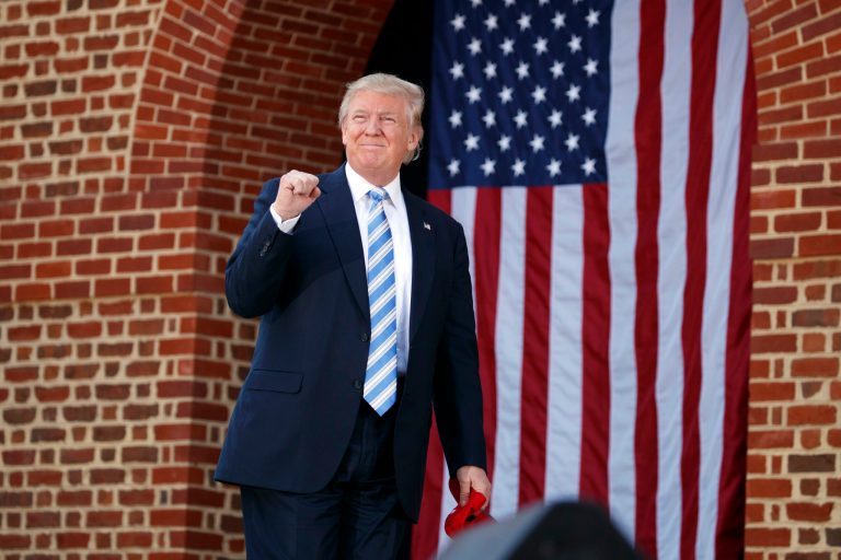 Republican presidential candidate Donald Trump arrives to speak at a campaign rally at Regent University, Saturday, Oct. 22, 2016, in Virginia Beach, Va. (AP Photo/ Evan Vucci)