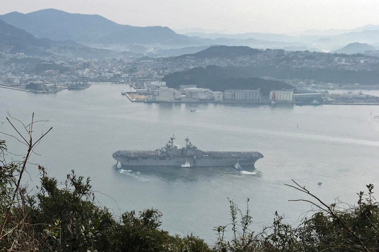 The amphibious assault ship USS Wasp arrives at Fleet Activities Sasebo, Japan, on Sunday. (U.S. Navy)