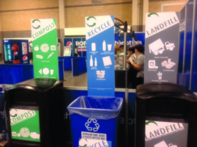 Reporters scolded by Democratic garbage police Garbage cans at the DNC.