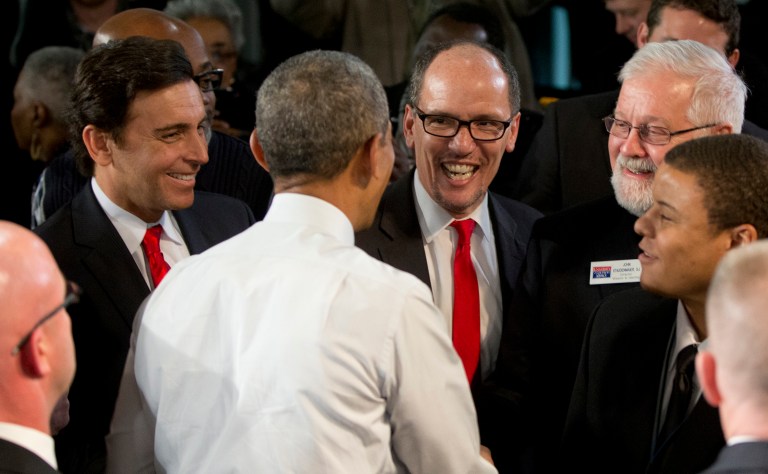 President Obama congratulated his former labor secretary, Thomas Perez, for winning the election to become chairman of the Democratic National Committee on Saturday. (AP Photo/Carolyn Kaster)