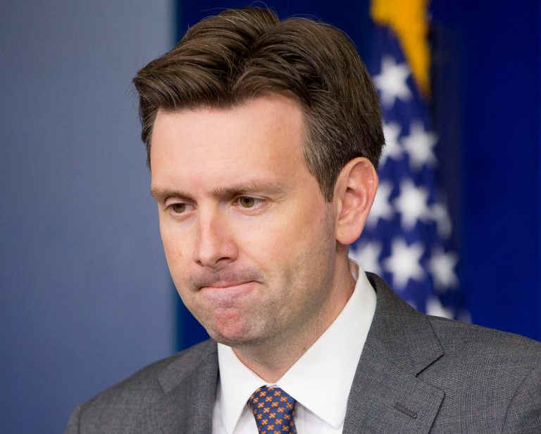 White House press secretary Josh Earnest pauses during the daily briefing in the Brady Press Briefing Room of the White House in Washington, Wednesday, June 25, 2014. House Speaker John Boehner of Ohio said Wednesday the Republican-controlled House will file an election-year lawsuit accusing President Barack Obama of failing to carry out the laws passed by Congress. In response, Earnest accused congressional Republicans of obstruction and said they had left Obama with little option but to make greater use of his executive authority. (AP Photo/Pablo Martinez Monsivais)