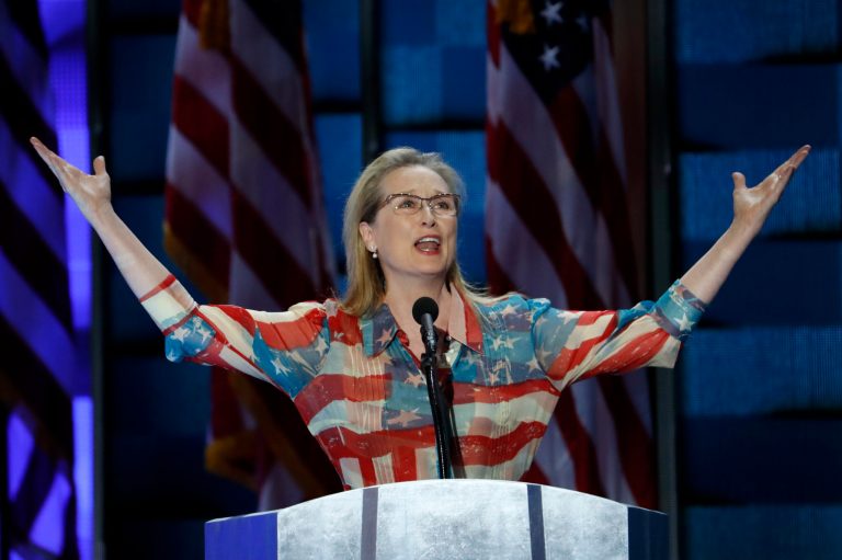 Actress Meryl Streep speaks during the second day of the Democratic National Convention in Philadelphia , Tuesday, July 26, 2016. (AP Photo/J. Scott Applewhite)