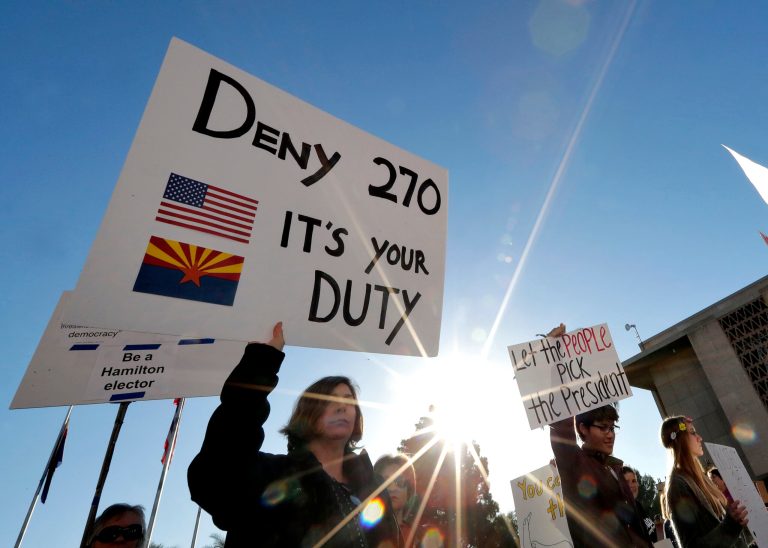 For many in media, politics and entertainment, the normally low-key end-of-year procedural event of the electoral vote is also the last best chance to stop President-elect Donald Trump. (AP Photo/Matt York)