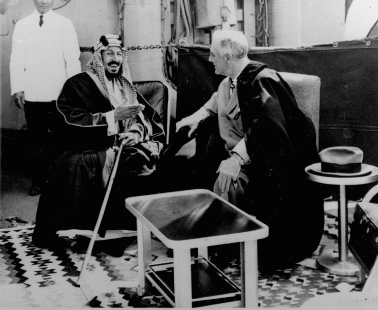 During WWII, Franklin Roosevelt and King Abdul Aziz ibn Saud of Saudi Arabia agreed that the U.S. would provide security for the monarchy in exchange for oil. It is time to re-evaluate that relationship. (AP Photo)