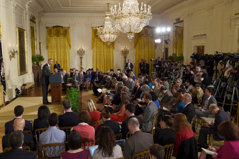 President Barack Obama makes opening remarks during a news conference in the East Room of the White House in Washington, Wednesday, July 15, 2015. The president defended his high-stakes nuclear accord with Iran as a sign of American leadership that will make the world safer. (AP Photo/Susan Walsh)