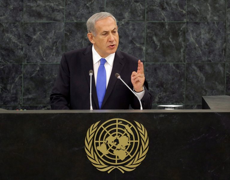 Israeli Prime Minister Benjamin Netanyahu speaks during the 68th session of the General Assembly at United Nations headquarters, Tuesday, Oct. 1, 2013 at U.N. headquarters. (AP Photo/Seth Wenig)