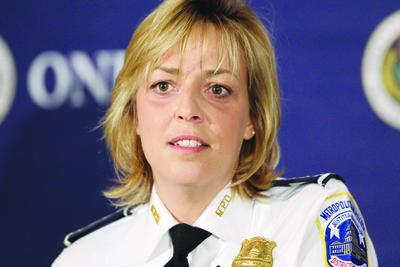 In this Nov. 30, 2010 file photo, Washington Police Chief Cathy Lanier speaks at the National Press Club in Washington.