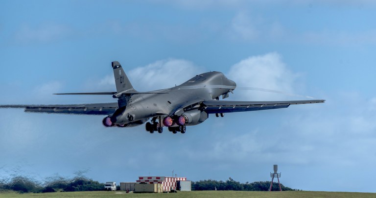 Two U.S. Air Force B-1B Lancers conducted an exercise over South Korea on Friday. (U.S. Air Force photo by Airman 1st Class Jacob Skovo)
