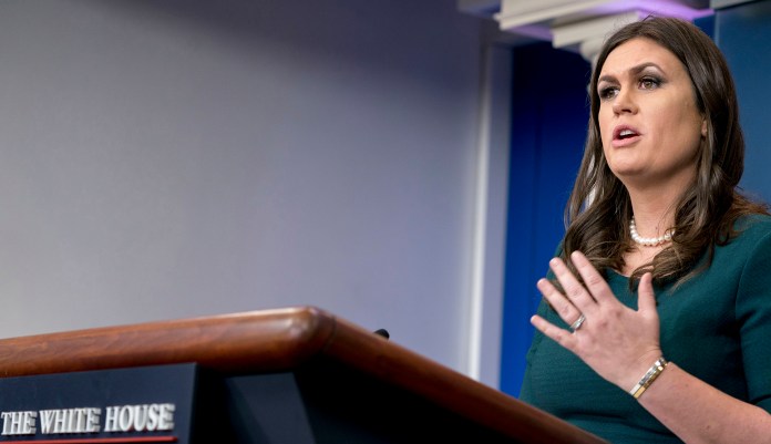 "If you want to go after General Kelly, that's up to you," Sanders told the media. "But I think if you want to get into a debate with a four-star Marine general, I think that's something highly inappropriate." (AP Photo/Andrew Harnik)