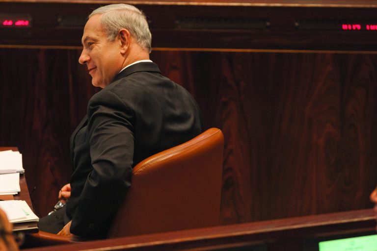 Isreal Prime Minister Benjamin Netanyahu attends a Knesset session in Jerusalem, Monday, Oct. 15, 2012. (AP Photo/Sebastian Scheiner)