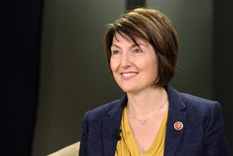 Rep. Cathy McMorris Rodgers, R-Wash., rehearses the Republican response to the State of the Union on Capitol Hill on Tuesday. (AP Photo/Susan Walsh)