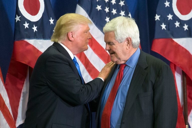 Potential Republican running mate Newt Gingrich divulged Monday night that Donald Trump will make his vice presidential pick by the end of the week. (AP Photo/John Minchillo)