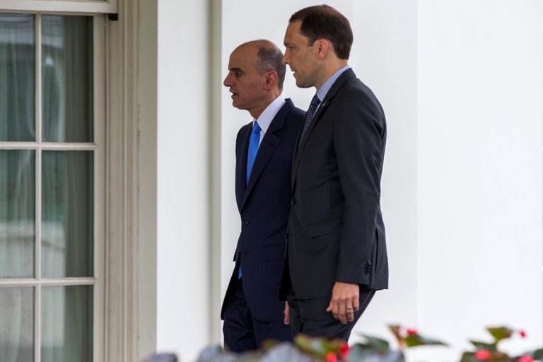 Saudi Foreign Minister Adel al-Jubeir, left, arrives at the White House in Washington, Friday, July 17, 2015, for a meeting with President Barack Obama about the Iran nuclear deal. (AP Photo/Evan Vucci)