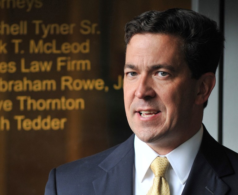 Senatorial candidate Chris McDaniel talks about his election challenge Monday, Aug. 4, 2014 during a news conference at the Tyner Law Firm in Jackson, Miss. (AP Photo/The Clarion-Ledger, Rick Guy)
