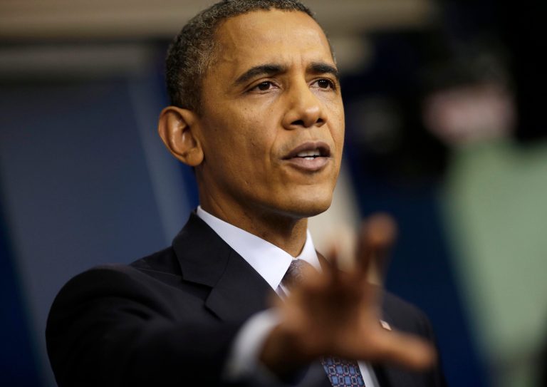 President Barack Obama speaks about the the budget and the partial government shutdown, Tuesday, Oct. 8, 2013, in the Brady Press Room of the White House in Washington. The president said he told House Speaker John Boehner he's willing to negotiate with Republicans on their priorities, but not under the threat of 