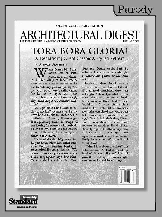 “Architectural Digest” on the earthy style of bin Laden’s bunker.