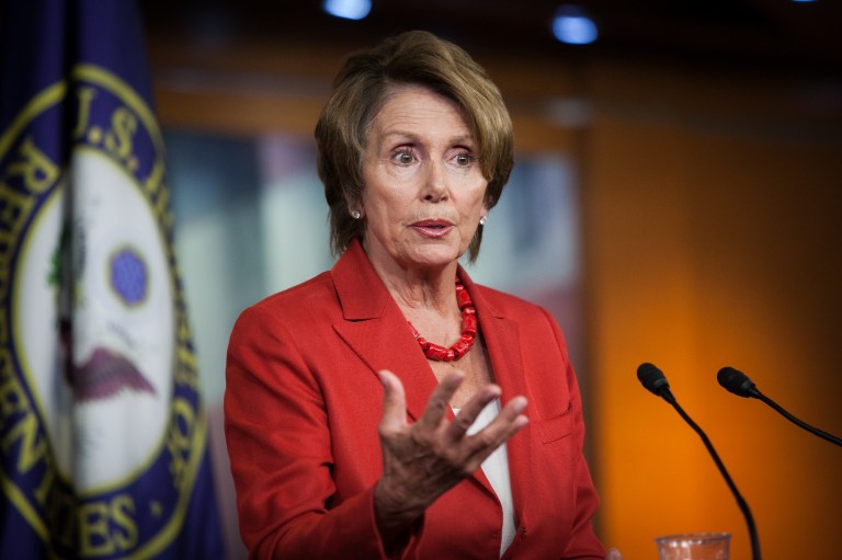 House Minority Leader Nancy Pelosi (D-CA) speaks during a news conference on Capitol Hill.