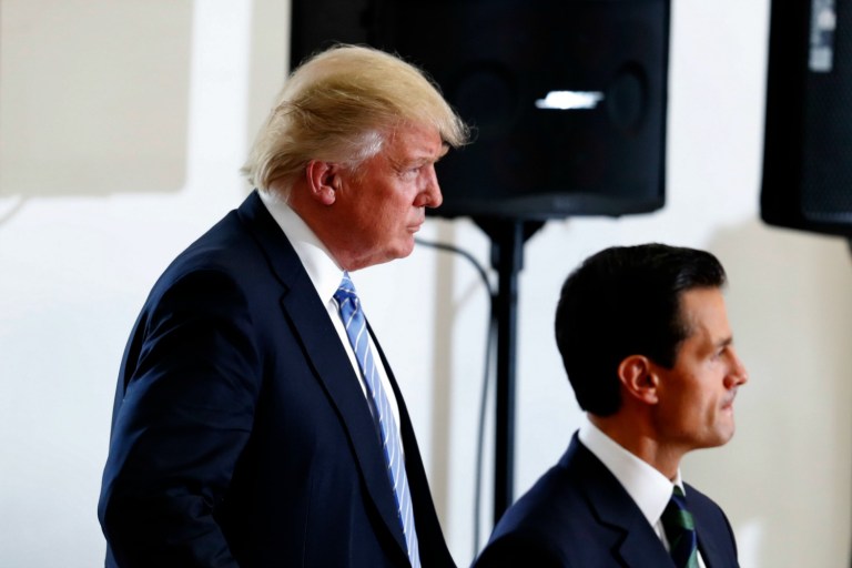 Latino media tended to play up stories expressing outrage over Trump's visit. (AP Photo/Dario Lopez-Mills)