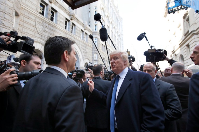 The Post is not alone in turning its attention to Trump in the immediate aftermath of the Brussels bombings. (AP Photo/Alex Brandon)