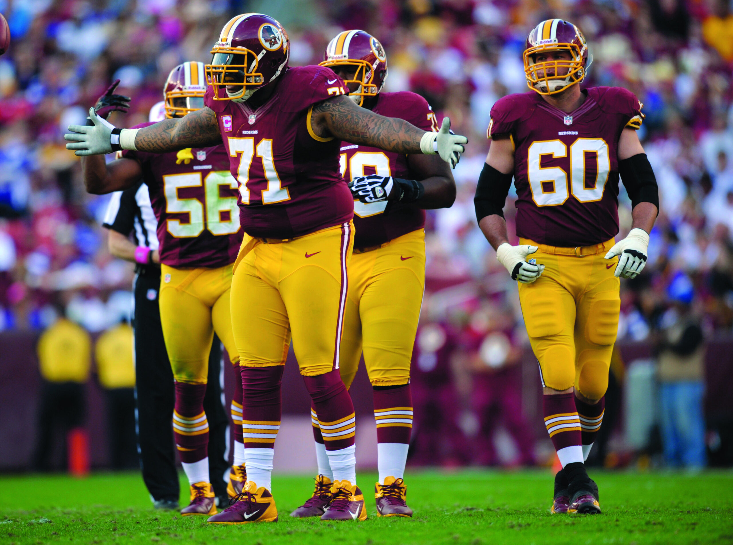 Redskins’ offensive line finds success simply by sticking together