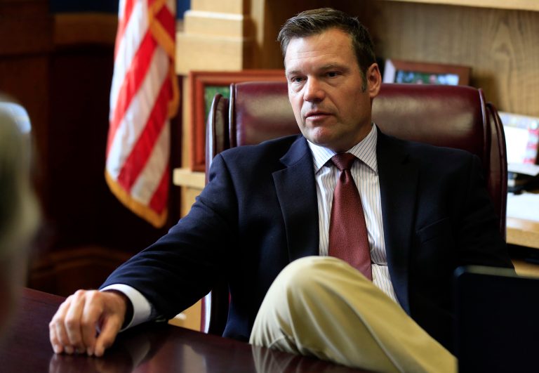 Kris Kobach, vice chairman of President Trump's voter fraud commission, has renewed his requests to states to provide the panel with publicly available voter roll information after a federal court denied a request to halt the collection of the information. (AP Photo/Orlin Wagner)