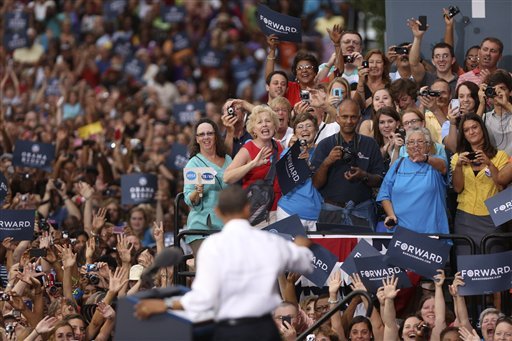 President Barack Obama arrives at a rally in Roanoke on July 13, where he told supporters, 