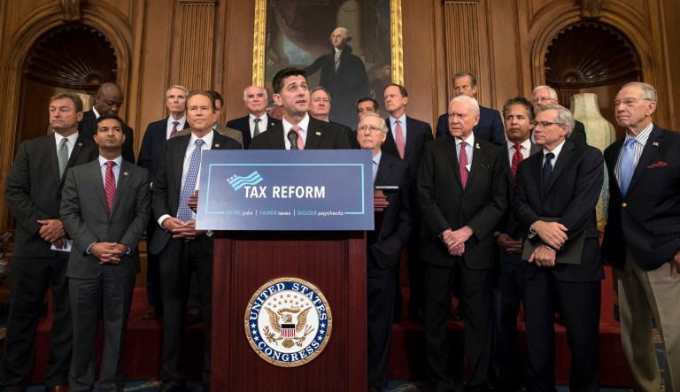 Congressional Republicans talk about the GOP's proposed rewrite of the tax code for individuals and corporations. (AP Photo/J. Scott Applewhite, File)