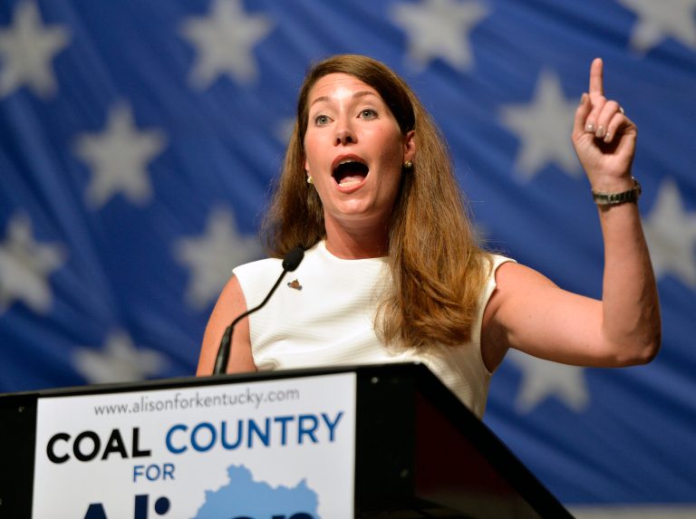 The new survey shows Alison Lundergan Grimes receiving a 43 percent share of the vote, with Mitch McConnell at 42 percent. (AP Photo/Timothy D. Easley, File)