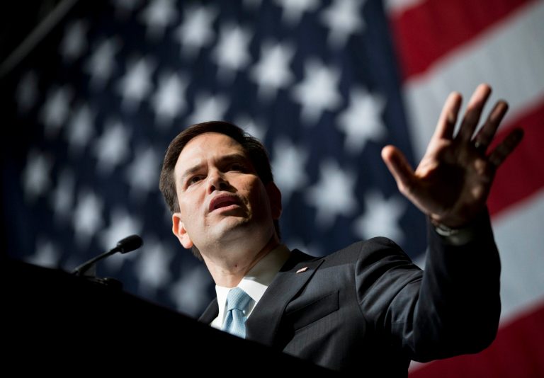 Republican presidential candidate Sen. Marco Rubio, R-Fla., speaks at the Georgia Republican Convention, Friday, May 15, 2015, in Athens, Ga. Georgia Republicans will hear from three White House hopefuls, Rubio, New Jersey Gov. Chris Christie and Texas Sen. Ted Cruz as the party gathers for its annual convention Friday. The appearances come as Georgia Republicans look to raise their profile in the 2016 nominating contest. (AP Photo/David Goldman)