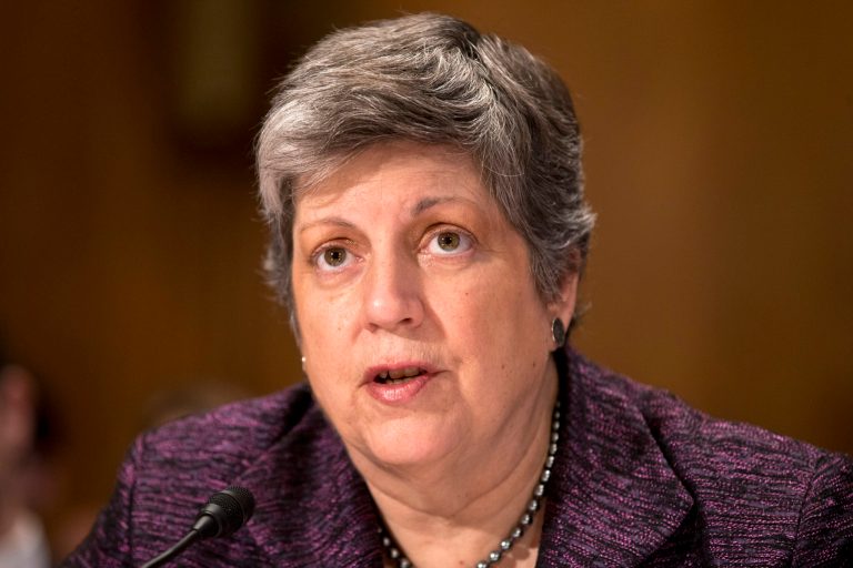Homeland Security Secretary Janet Napolitano testifies on Capitol Hill in Washington, Wednesday, April 17, 2013, before the Senate Homeland Security and Governmental Affairs Committee hearing to examine the President Barack Obama's proposed budget request for fiscal year 2014.  (AP Photo/J. Scott Applewhite)
