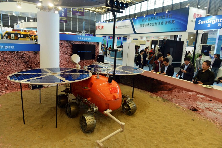 A prototype of what a Chinese Mars rover would look like in Shanghai, China. Head of the China National Space Administration Xu Dazhe said Friday that plans are being drawn up for the project that was formally announced in January and that it has the government's full support. (Chinatopix Via AP, File) CHINA OUT