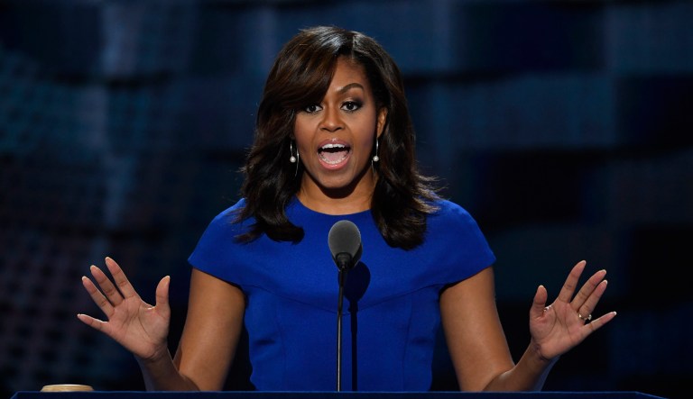 Former first lady Michelle Obama speaks.