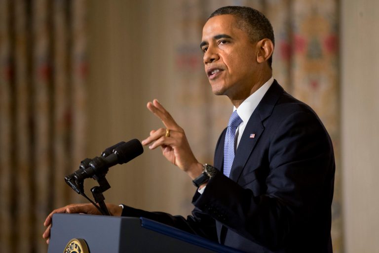 President Obama only emerged after passage of the bill was all but certain to congratulate lawmakers for ending the shutdown and raising the debt limit. (AP Photo/Jacquelyn Martin)