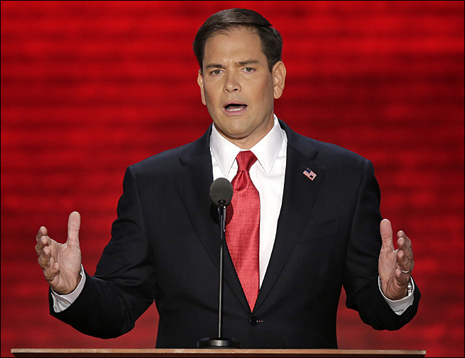 FILE - In this Aug. 30, 2012, file photo, Florida Sen. Marco Rubio addresses the Republican National Convention in Tampa, Fla. (AP Photo/J. Scott Applewhite, File)