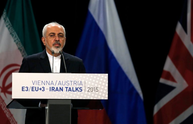 Iranian Foreign Minister Mohammad Javad Zarif attends a joint news conference with High Representative of the European Union for Foreign Affairs and Security Policy Federica Mogherini at the Vienna International Center on Tuesday, July 14, 2015. (AP Photo)Â 