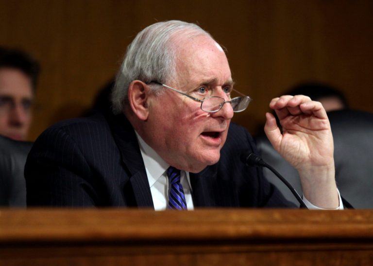 FILE - In this April 1, 2014, file photo, Sen. Carl Levin, D-Mich., speaks on Capitol Hill in Washington. President Barack Obama scored a rare win in his 5-year-old campaign to close the federal prison at Guantanamo Bay, Cuba, as a Senate panel approved giving him the authority to transfer terror suspects to the United States if Congress signs off on a comprehensive plan to shutter the facility. Levin hailed the defense bill provision as a significant change in the long standoff between the Obama administration and bipartisan congressional opponents over the post-Sept. 11 prison for terror suspects. (AP Photo/Lauren Victoria Burke, File)