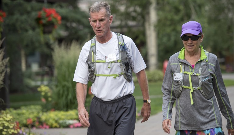 Retired U.S. Army General Stan McChrystal, chairman of Siemens Government Technologies Inc., arrives with his wife Annie McChrystal for the morning sessions during the Allen & Co. Media and Technology conference in Sun Valley, Idaho, U.S., on Friday, July 14, 2017. The 34th annual Allen & Co. conference gathers many of America's wealthiest and most powerful people in media, technology, and sports. 