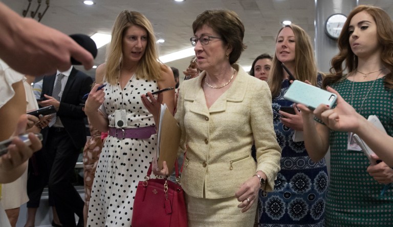 Sen. Susan Collins, R-Maine, heads to the chamber for a vote, on Capitol Hill in Washington, Thursday, July 20, 2017. (AP Photo/J. Scott Applewhite)
