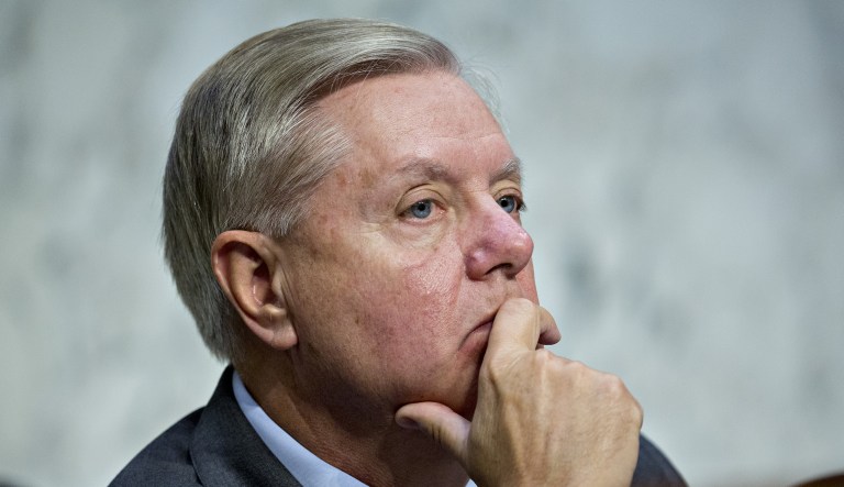 Sen. Lindsey Graham, R-S.C., chairman of the Senate Judiciary Crime and Terrorism Subcommittee, listens during a hearing in Washington, D.C., on Tuesday, Oct. 31, 2017.