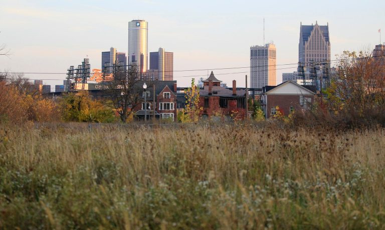This Oct. 24, 2012 file photo shows an empty field north of Detroit's downtown. (AP/Carlos Osorio)

