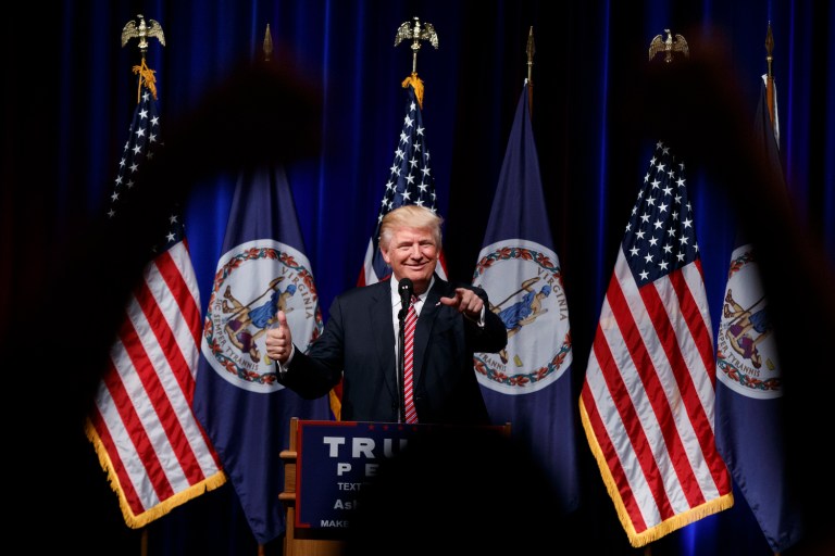 Trump campaigned in Virginia on Tuesday where the billionaire booted a crying baby from his rally. (AP Photo/Evan Vucci)